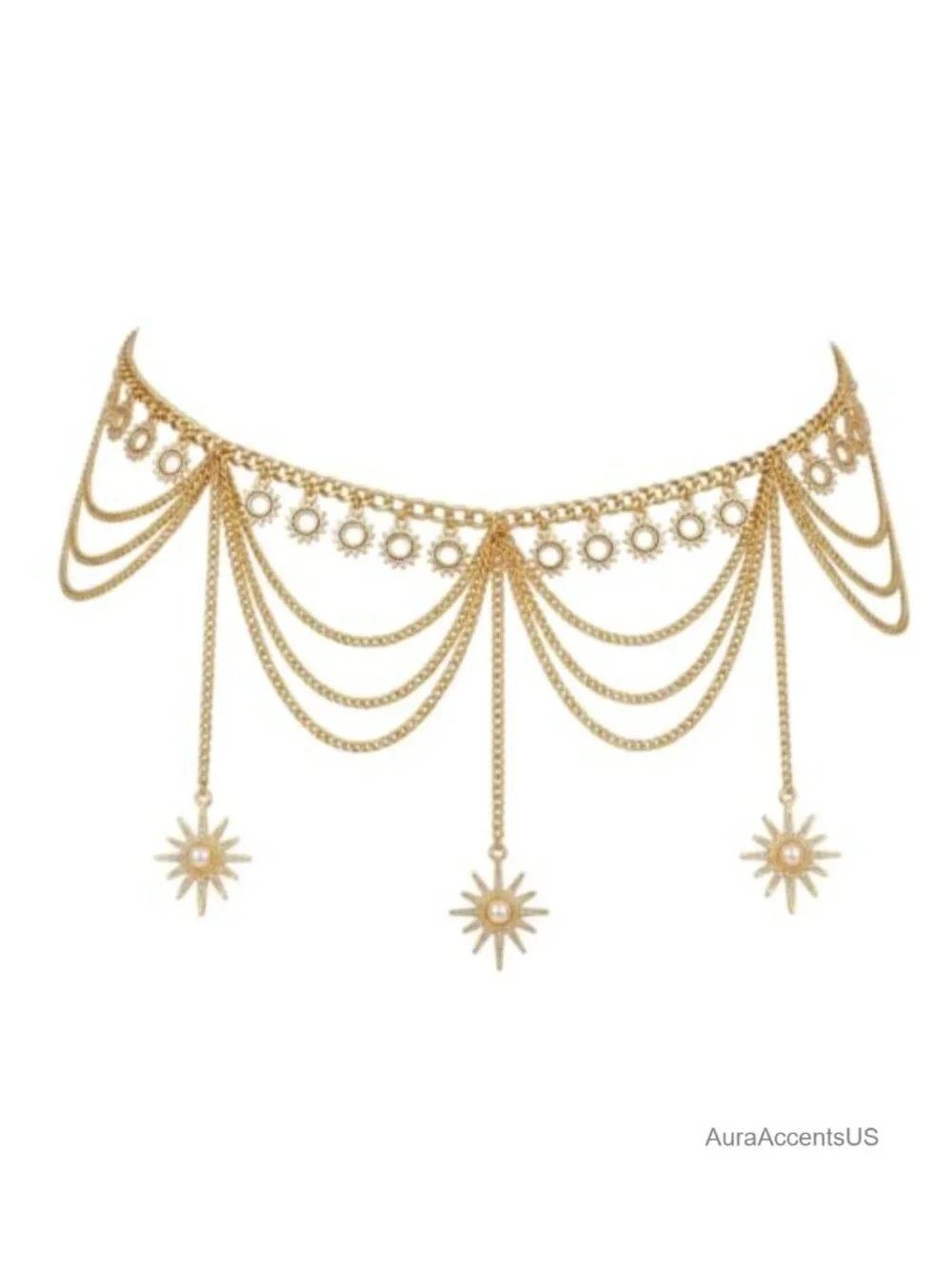 Boho Layered Waist Chain with Sun Charm and Tassel